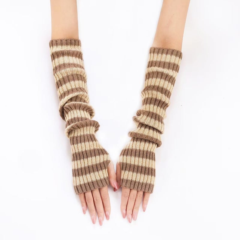 Sumleno Long Fingerless Gloves Knitted Y2k Striped Arm Warmers for Women Girls Punk Gothic Emo Scene Grunge Accessories - Image 3